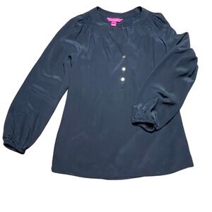 Lilly Pulitzer Black Silk‎ Long Sleeve Top Blouse Women's Size S